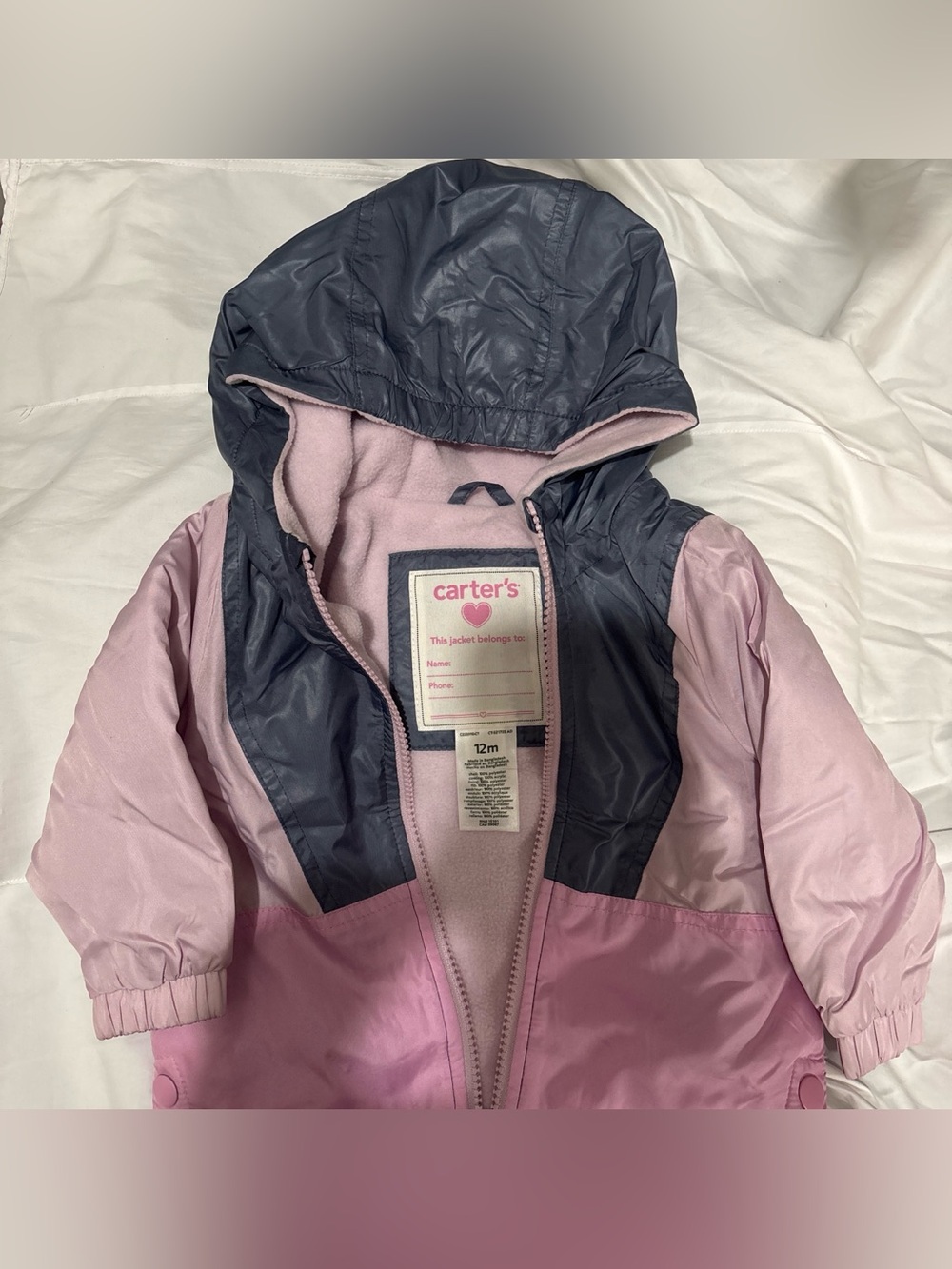 Carter's Pink & Navy Hooded Baby Raincoat